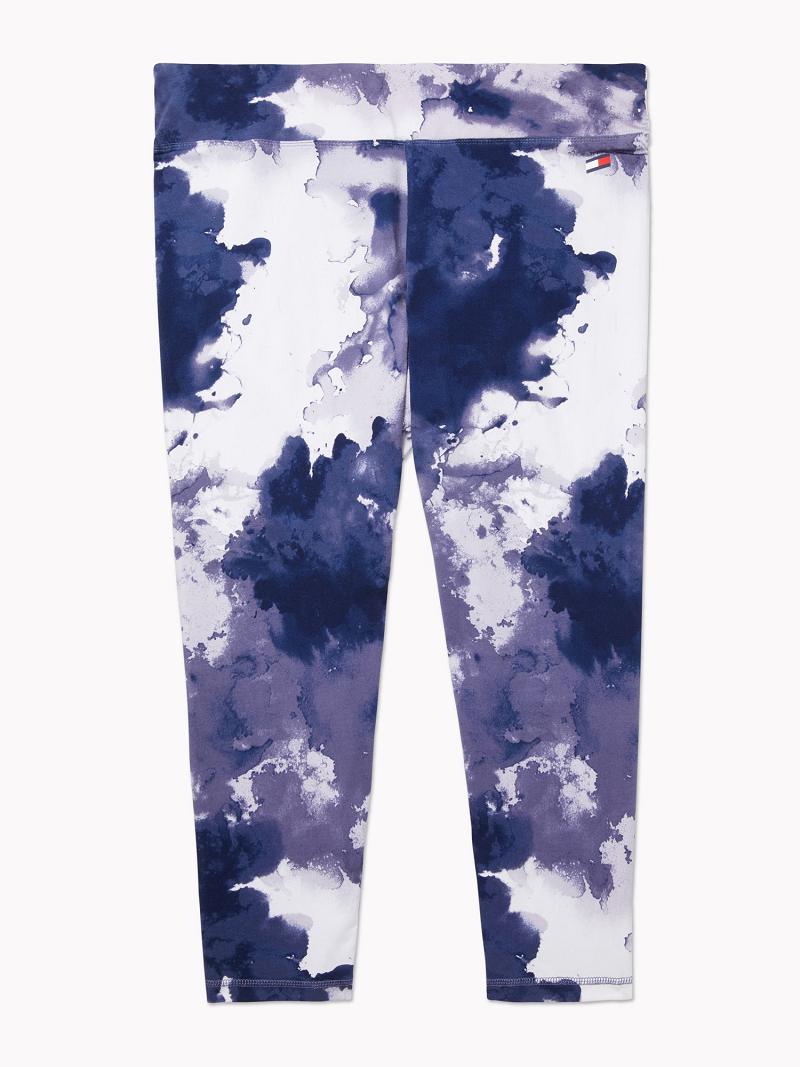 Női Tommy Hilfiger Essential Curve Watercolor Print Legging Lila | HU 220QMA